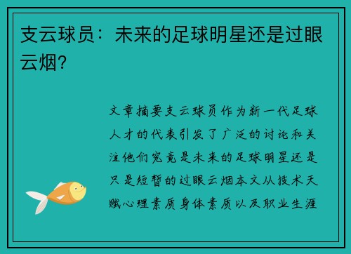 支云球员：未来的足球明星还是过眼云烟？